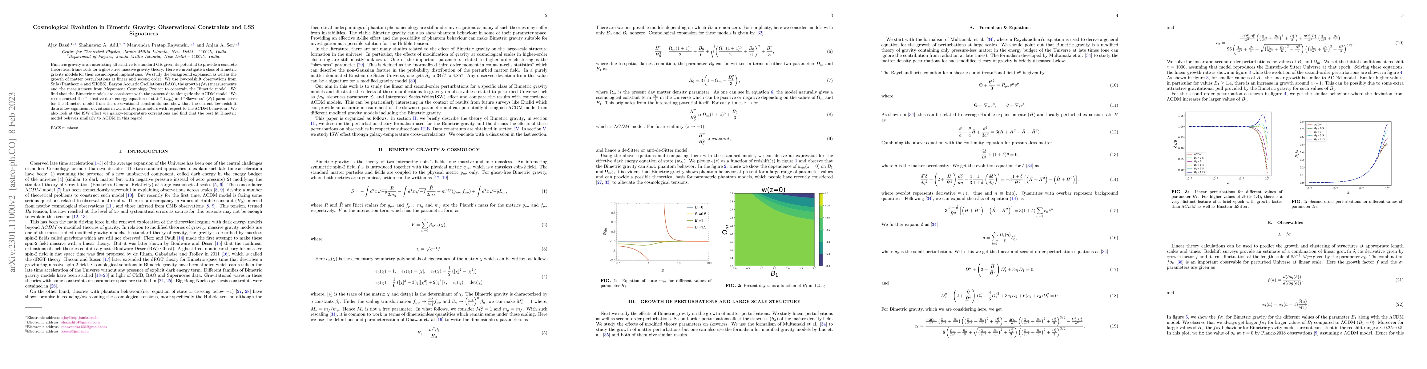Thumbnail for Cosmological Evolution in Bimetric Gravity: Observational Constraints
  and LSS Signatures