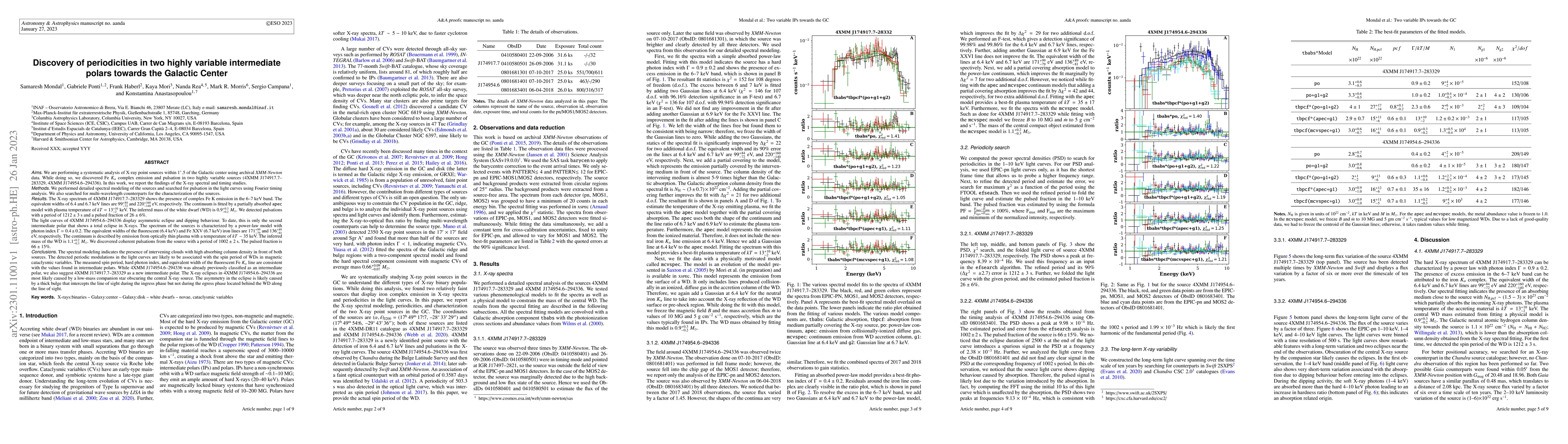Thumbnail for Discovery of periodicities in two highly variable intermediate polars
  towards the Galactic Center