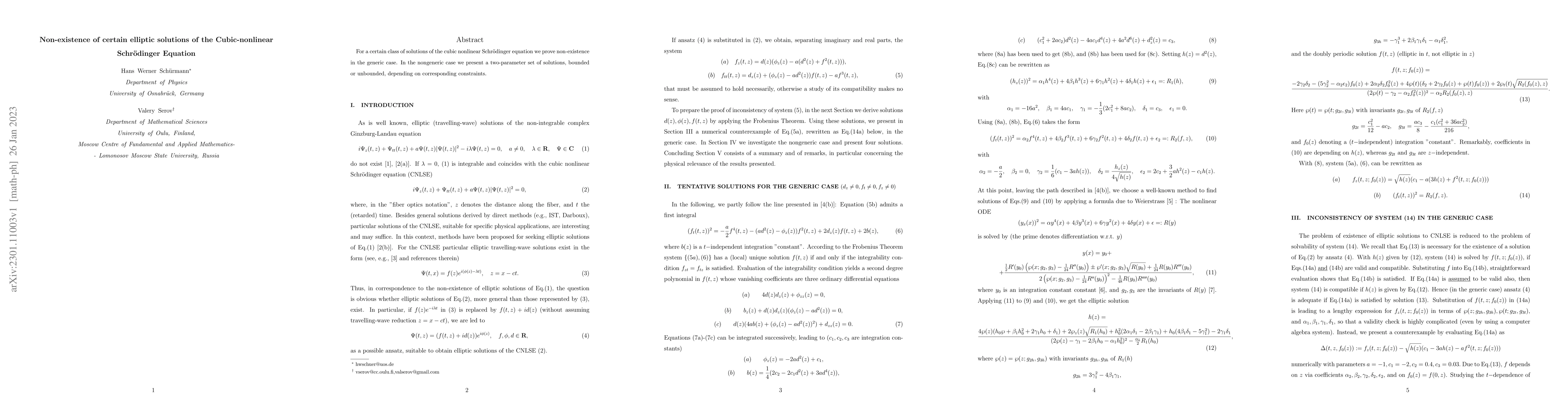 Thumbnail for Non-existence of certain elliptic solutions of the Cubic-nonlinear
  Schr\"odinger Equation
