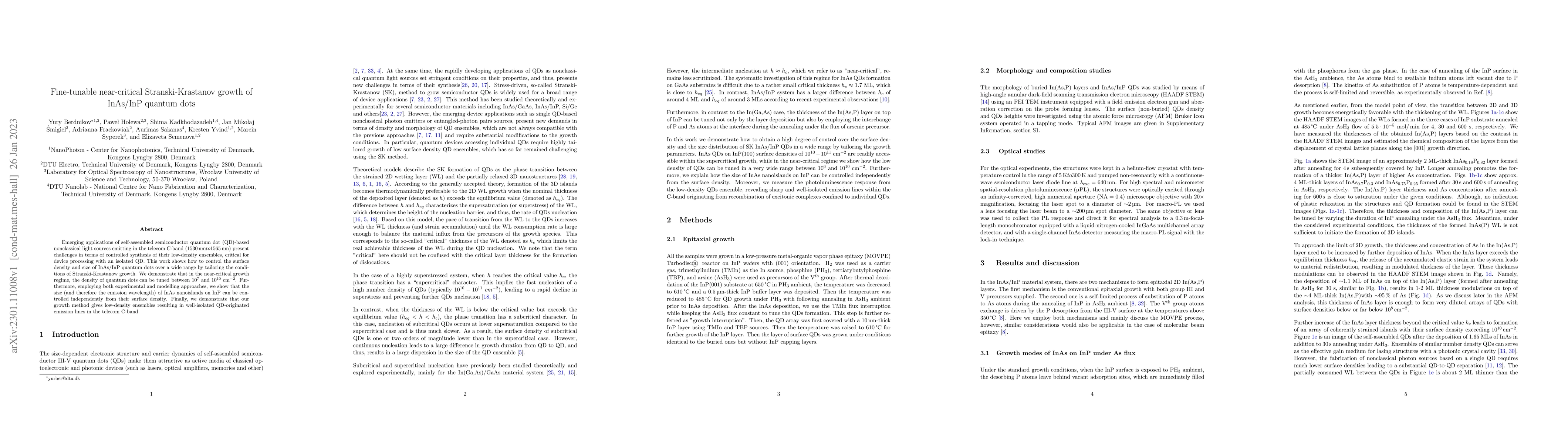 Thumbnail for Fine-tunable near-critical Stranski-Krastanov growth of InAs/InP quantum
  dots