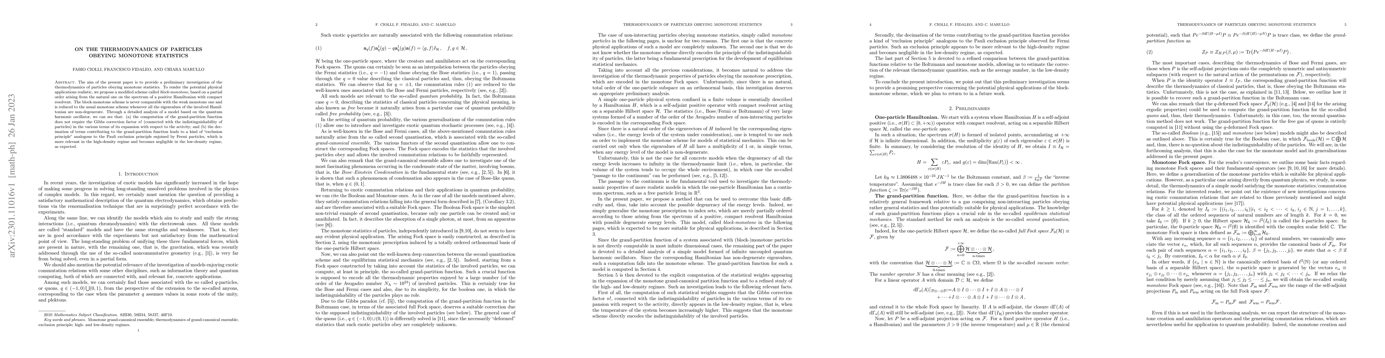 Thumbnail for On the Thermodynamics of Particles Obeying Monotone Statistics
