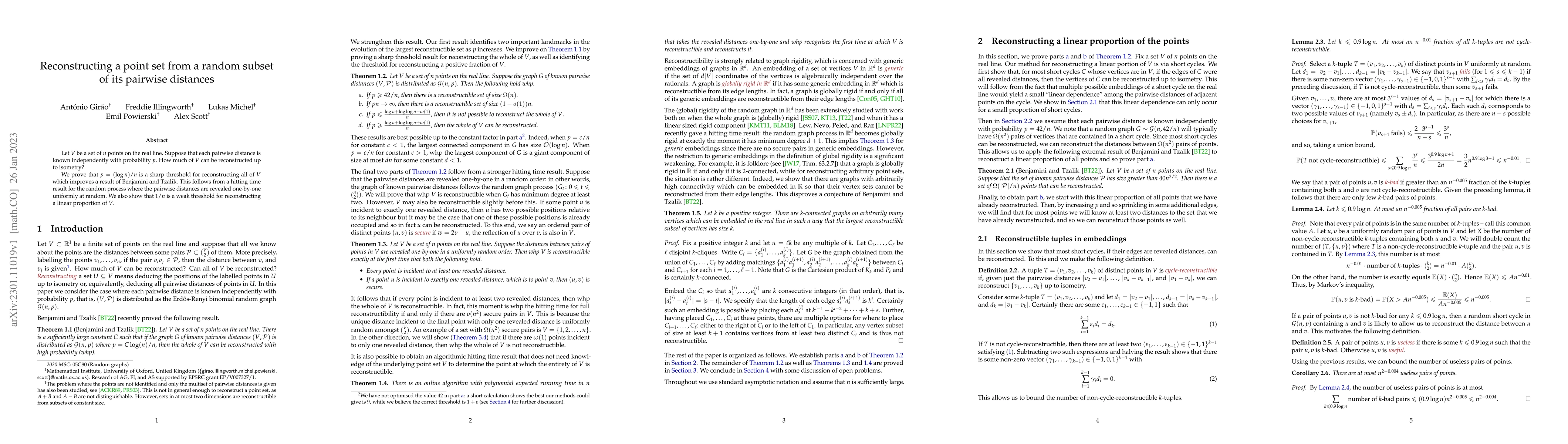 Thumbnail for Reconstructing a point set from a random subset of its pairwise
  distances