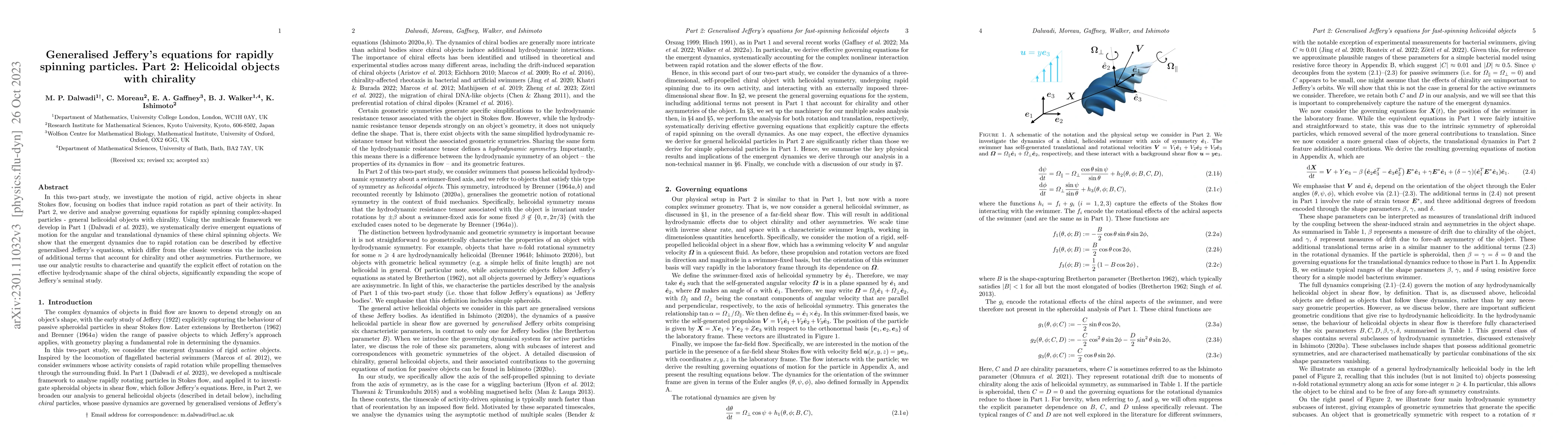 Thumbnail for Generalised Jeffery's equations for rapidly spinning particles. Part 2:
  Helicoidal objects with chirality
