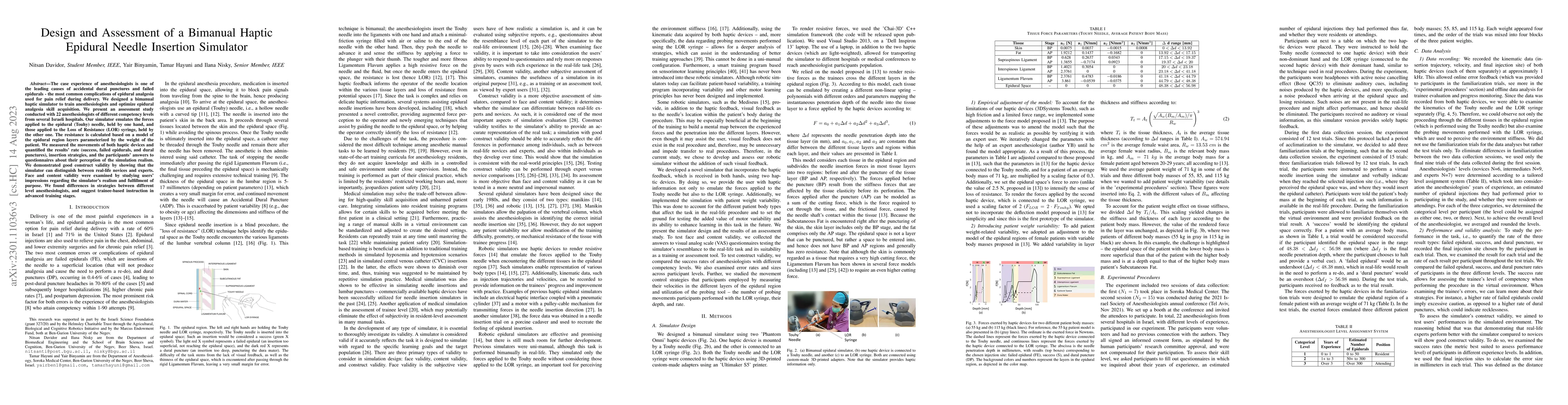 Thumbnail for Design and Assessment of a Bimanual Haptic Epidural Needle Insertion
  Simulator