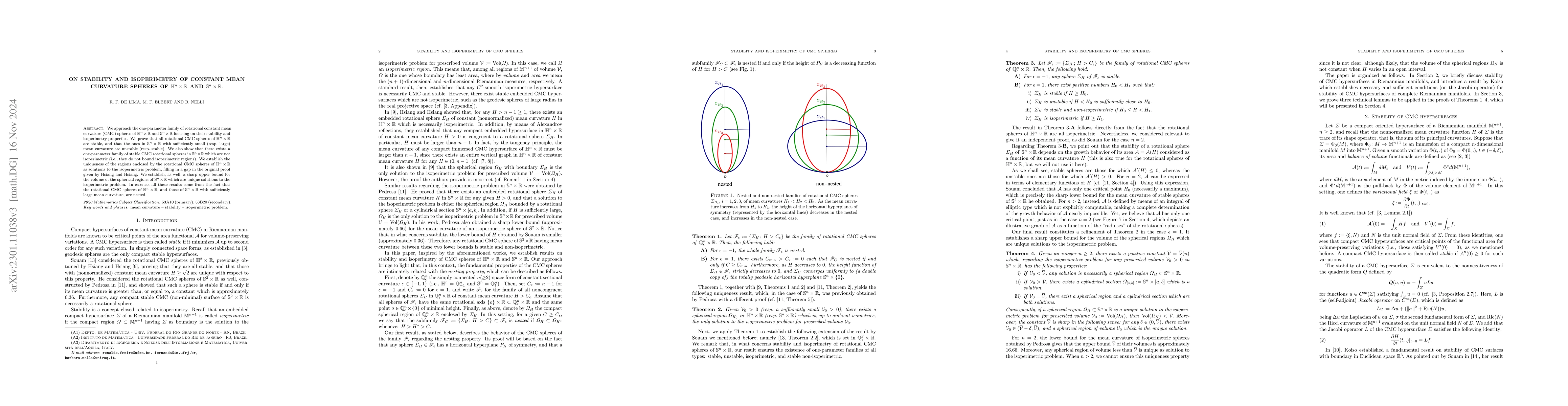 Thumbnail for On Stability and Isoperimetry of Constant Mean Curvature Spheres of
  $\mathbb H^n\times\mathbb R$ and $\mathbb S^n\times\mathbb R.$