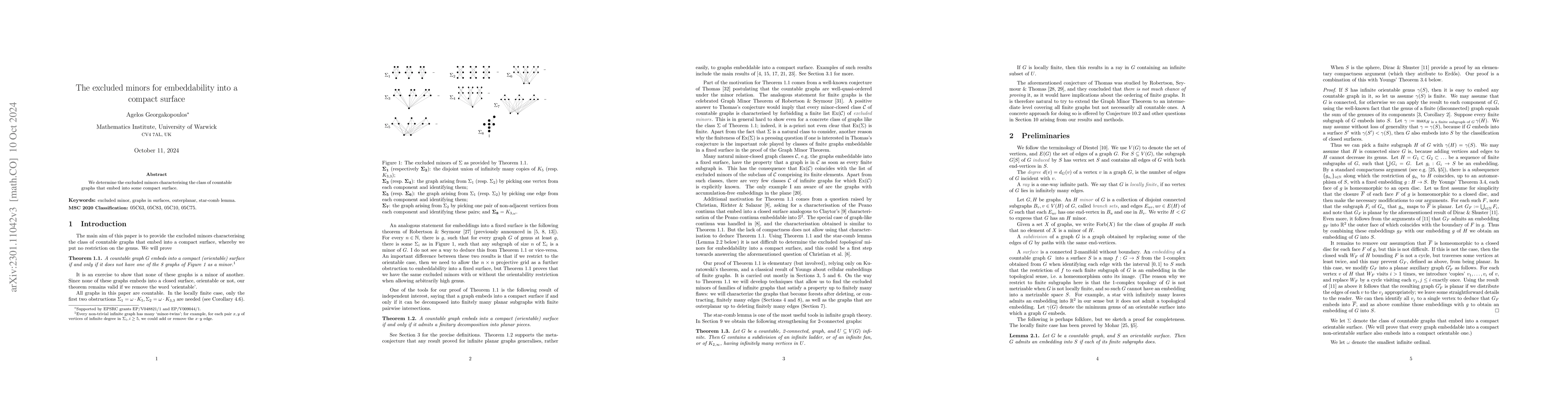 Thumbnail for The excluded minors for embeddability into a compact surface