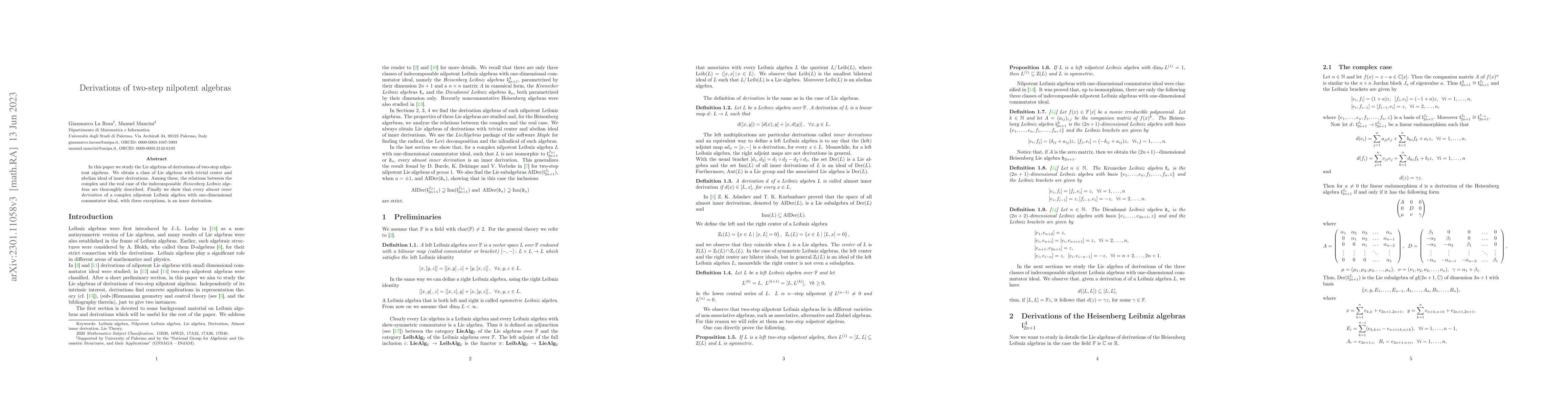 Thumbnail for Derivations of two-step nilpotent algebras