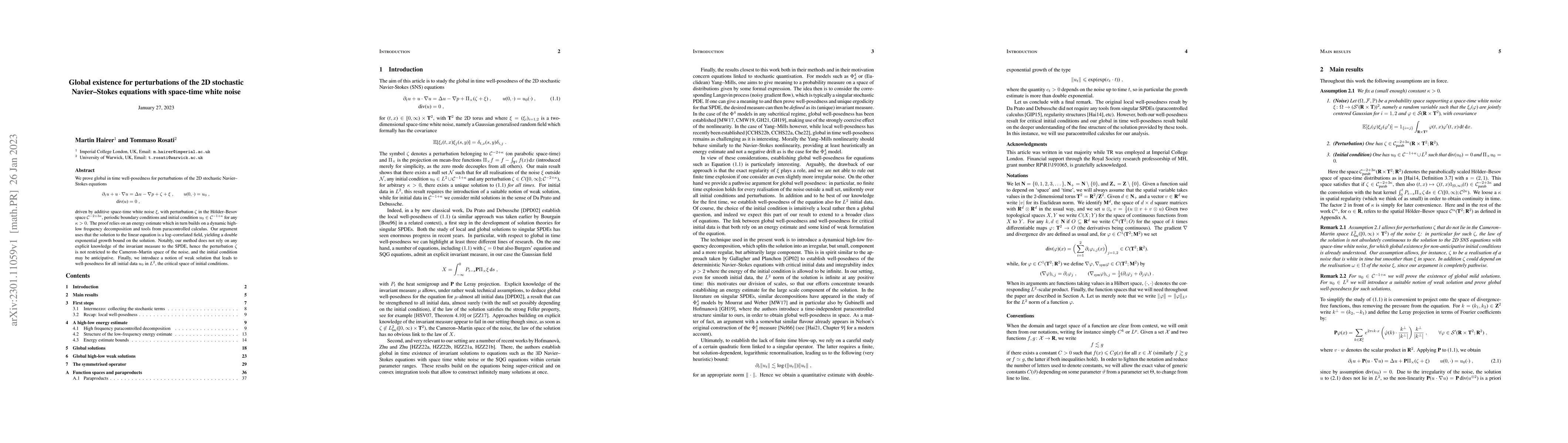Thumbnail for Global existence for perturbations of the 2D stochastic Navier-Stokes
  equations with space-time white noise