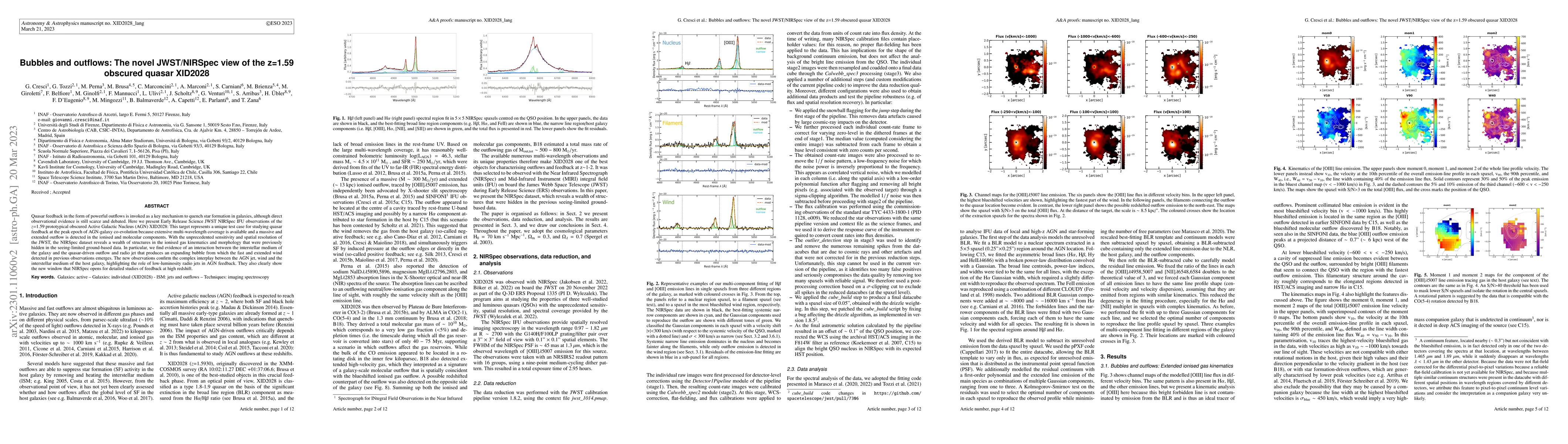 Thumbnail for Bubbles and outflows: the novel JWST/NIRSpec view of the z=1.59 obscured
  quasar XID2028