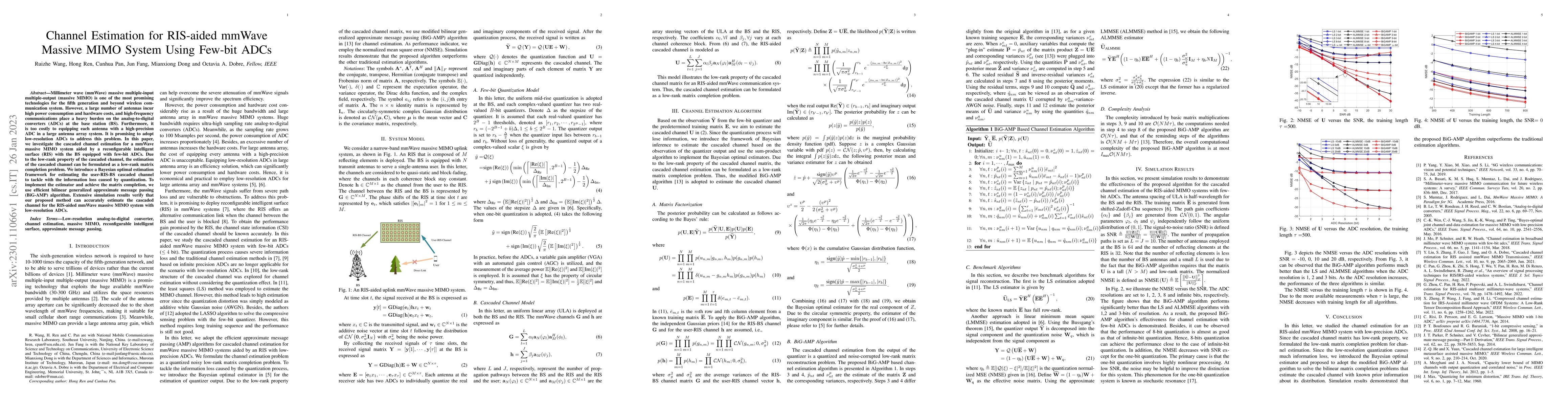 Thumbnail for Channel Estimation for RIS-aided mmWave Massive MIMO System Using
  Few-bit ADCs