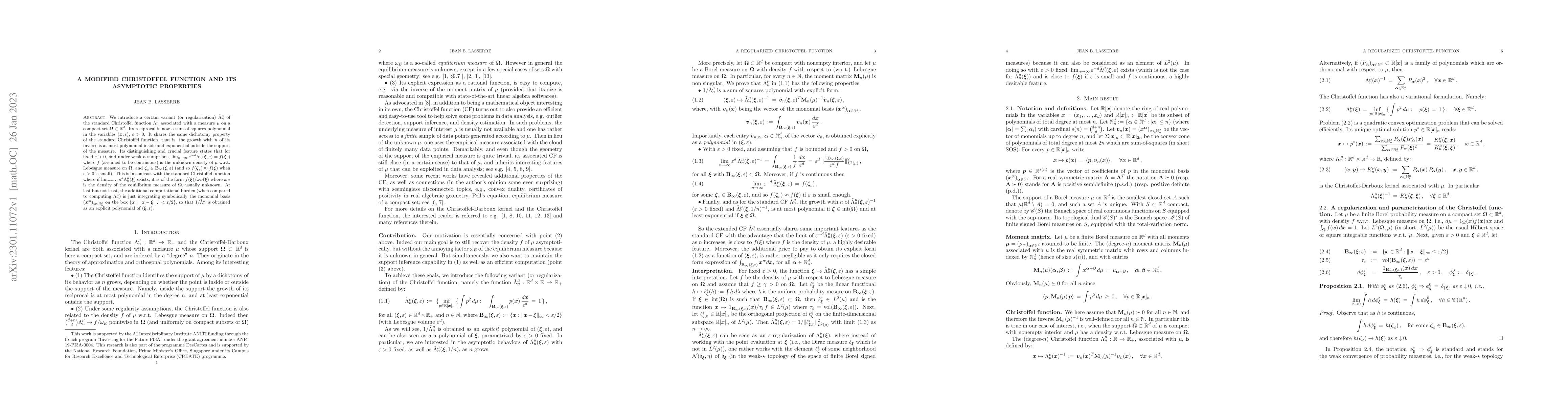 Thumbnail for A modified Christoffel function and its asymptotic properties