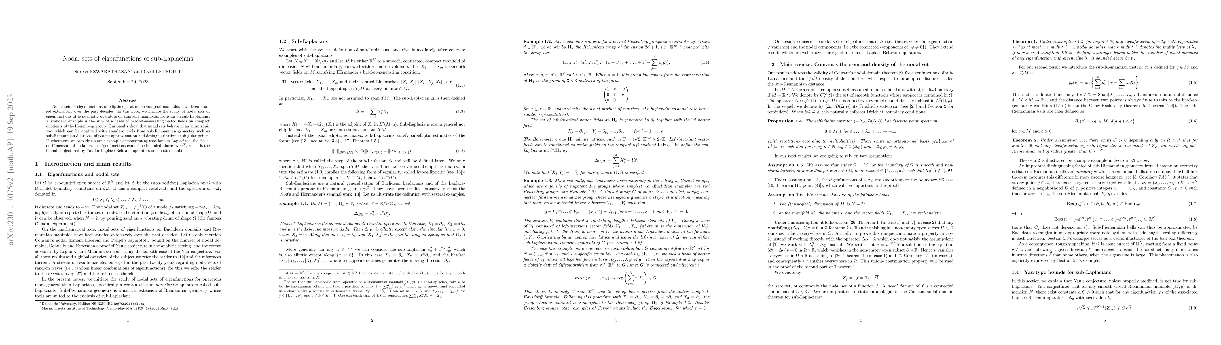 Thumbnail for Nodal sets of eigenfunctions of sub-Laplacians