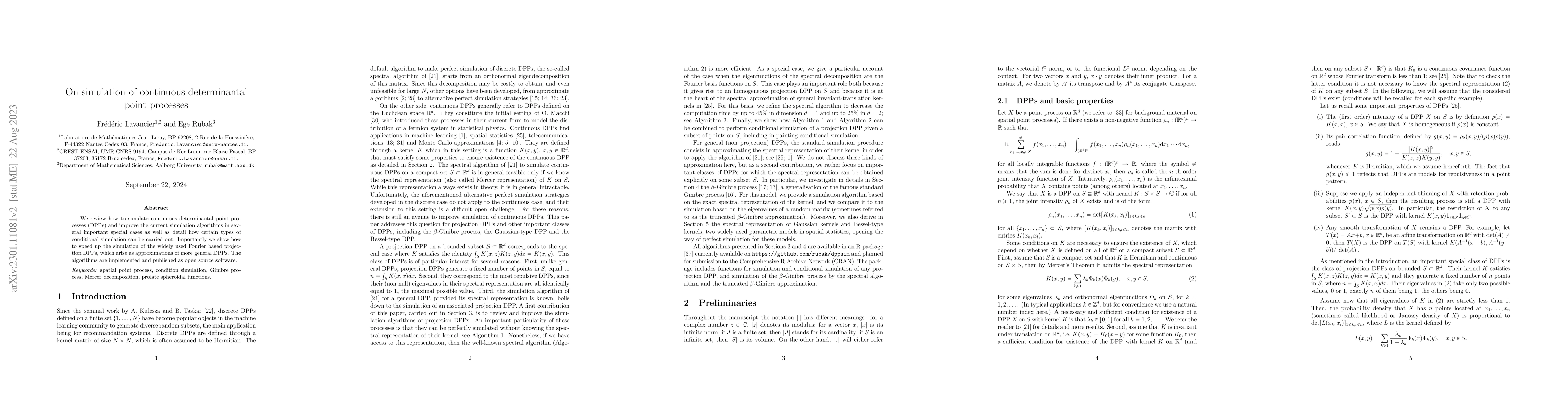 Thumbnail for On simulation of continuous determinantal point processes