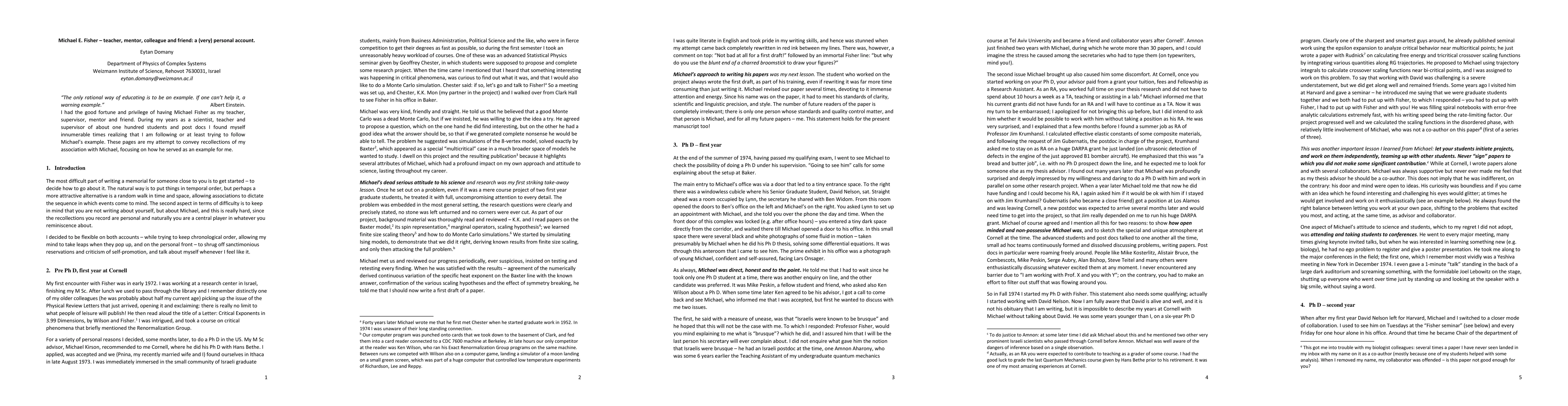 Thumbnail for Michael E. Fisher - teacher, mentor, colleague and friend: a (very)
  personal account