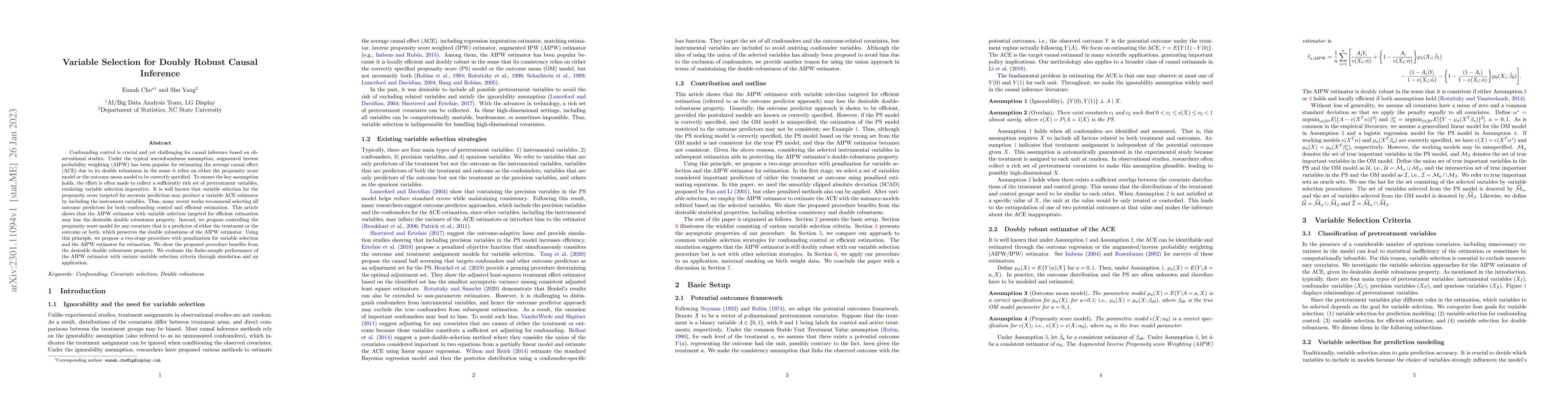 Thumbnail for Variable Selection for Doubly Robust Causal Inference
