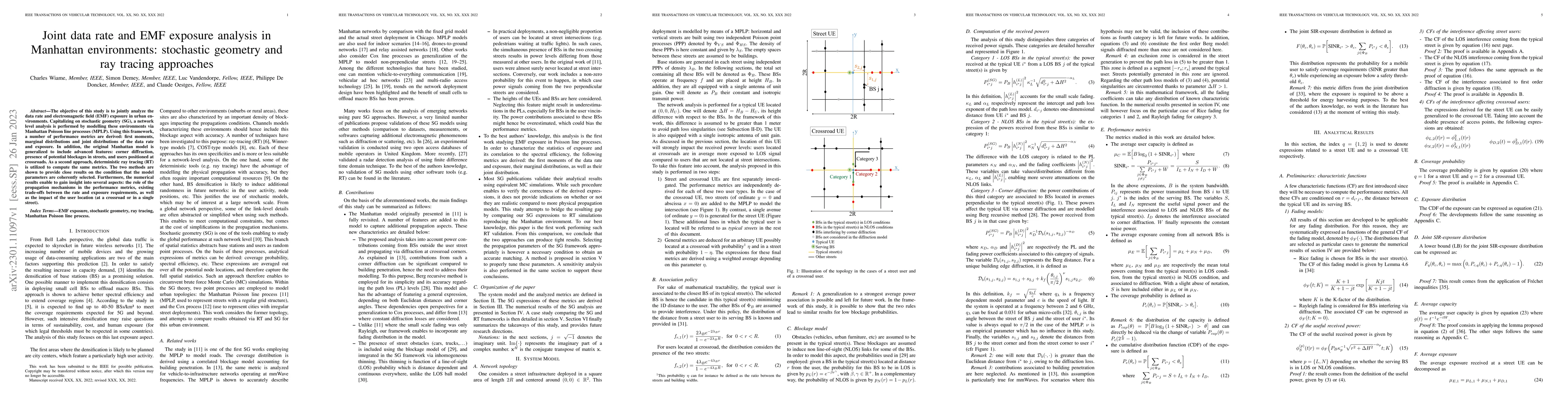Thumbnail for Joint data rate and EMF exposure analysis in Manhattan environments:
  stochastic geometry and ray tracing approaches