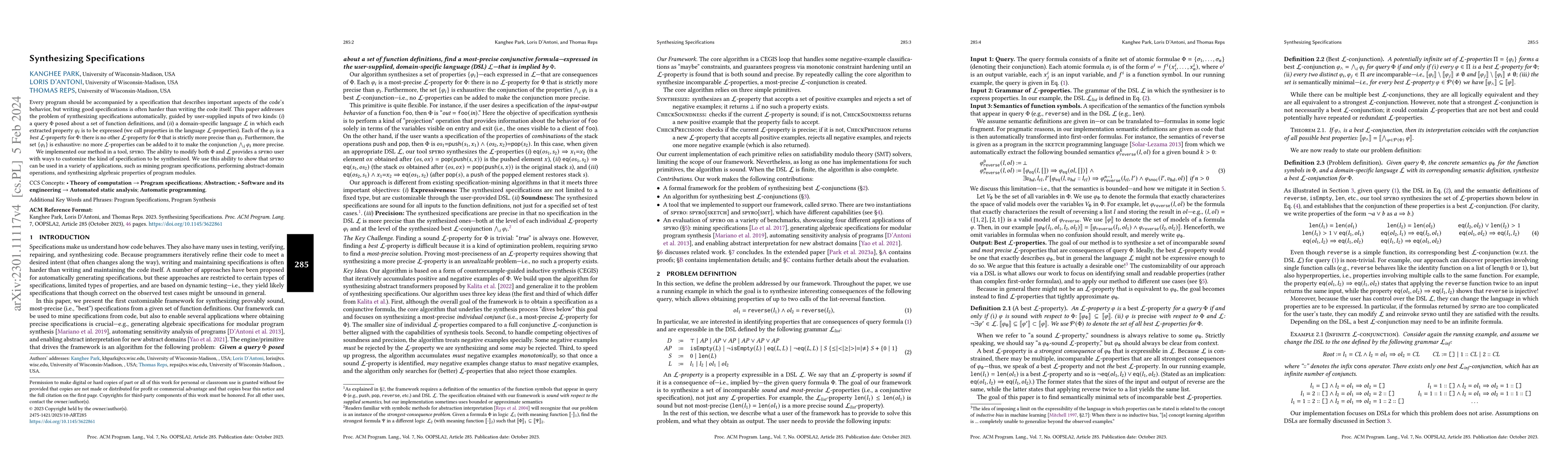 Thumbnail for Synthesizing Specifications