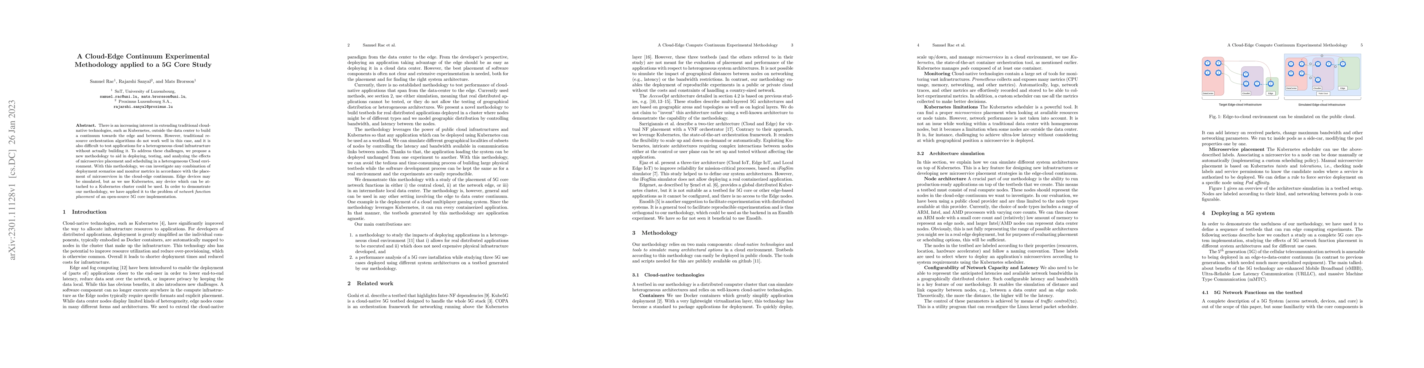 Thumbnail for A Cloud-Edge Continuum Experimental Methodology Applied to a 5G Core
  Study