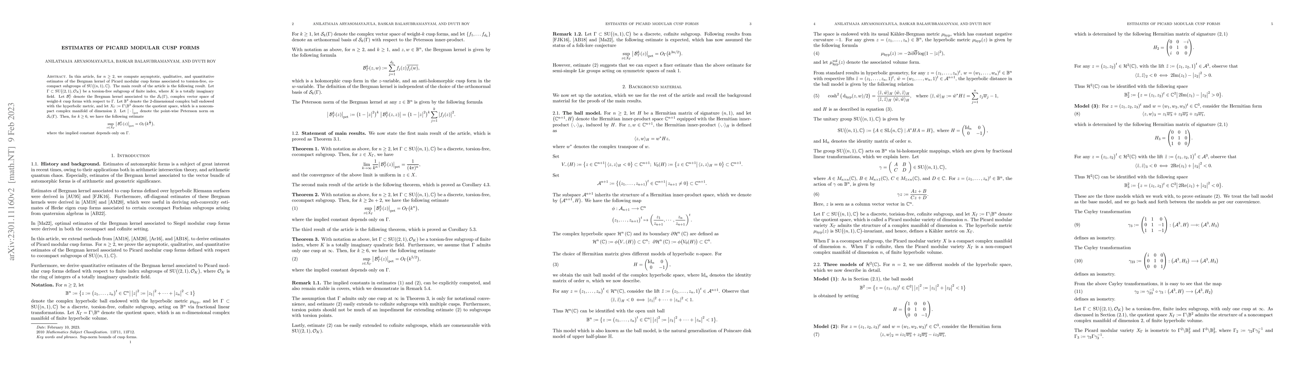 Thumbnail for Estimates of Picard modular cusp forms