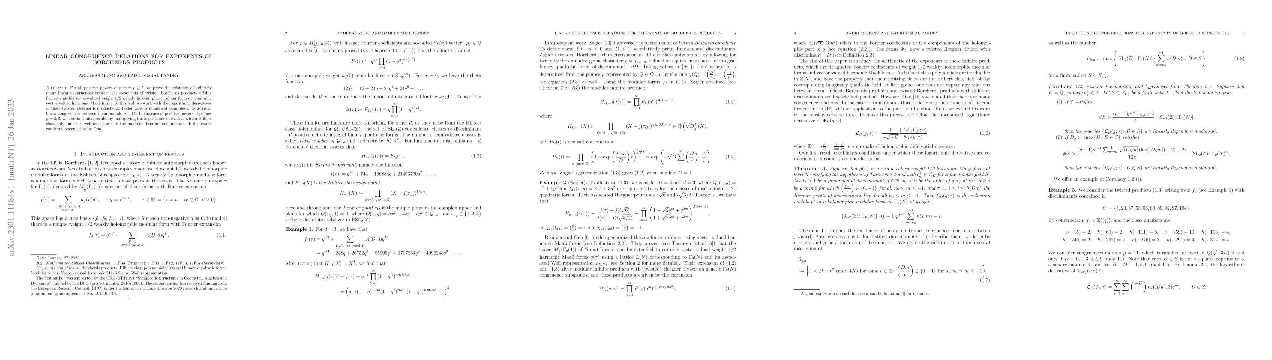 Thumbnail for Linear congruence relations for exponents of Borcherds products