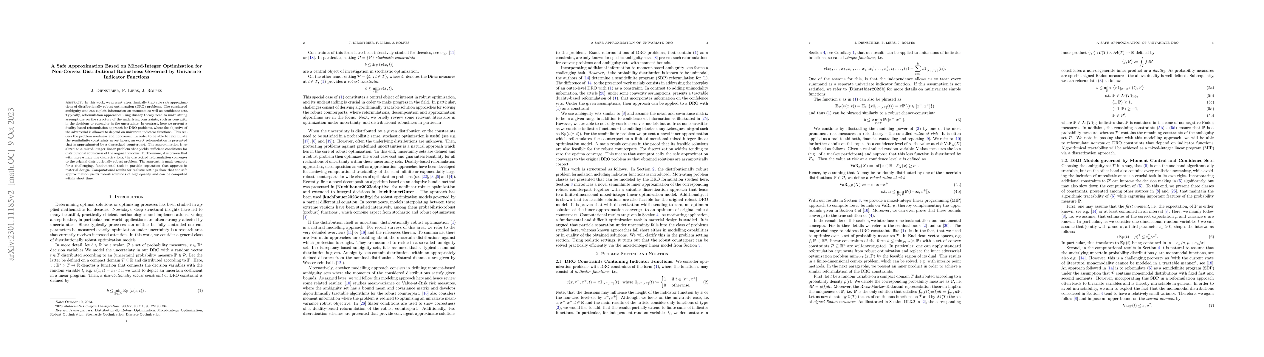 Thumbnail for A Safe Approximation Based on Mixed-Integer Optimization for Non-Convex
  Distributional Robustness Governed by Univariate Indicator Functions