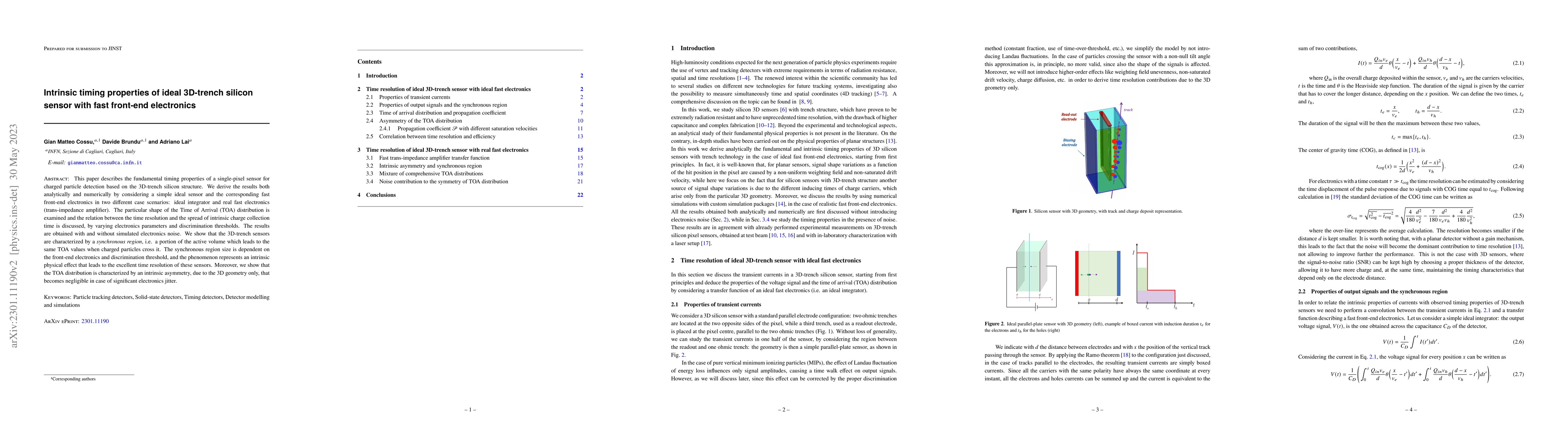 Thumbnail for Intrinsic timing properties of ideal 3D-trench silicon sensor with fast
  front-end electronics