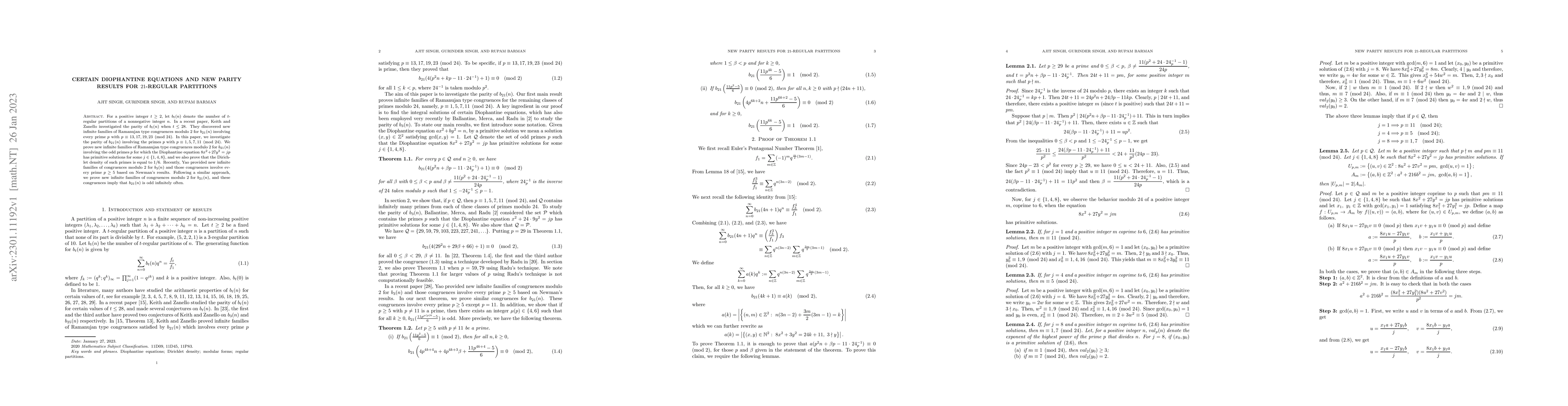 Thumbnail for Certain Diophantine equations and new parity results for $21$-regular
  partitions