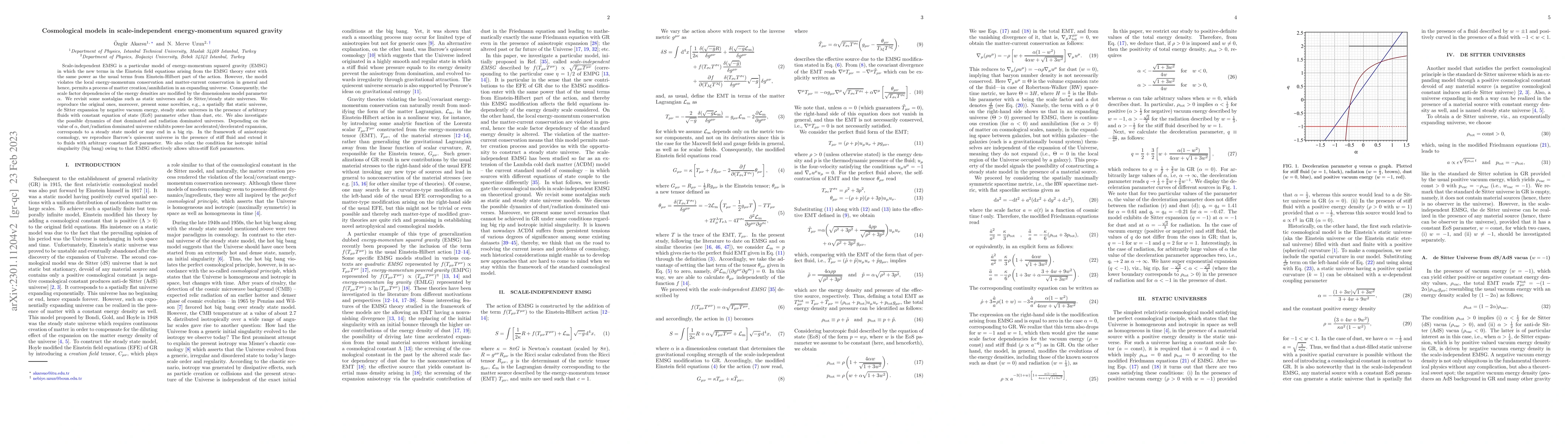 Thumbnail for Cosmological models in scale-independent energy-momentum squared gravity