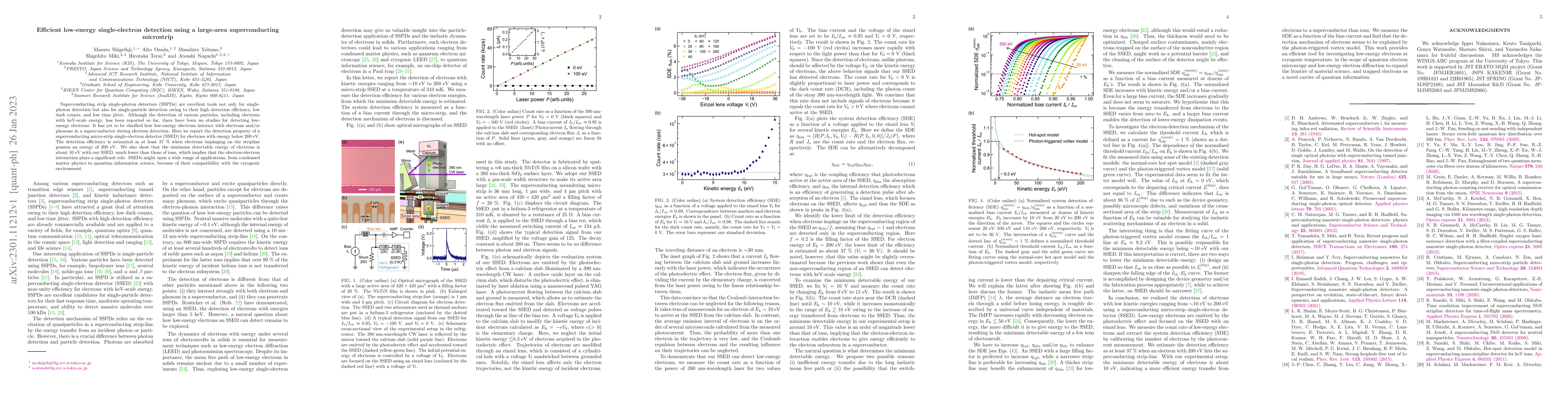 Thumbnail for Efficient low-energy single-electron detection using a large-area
  superconducting microstrip