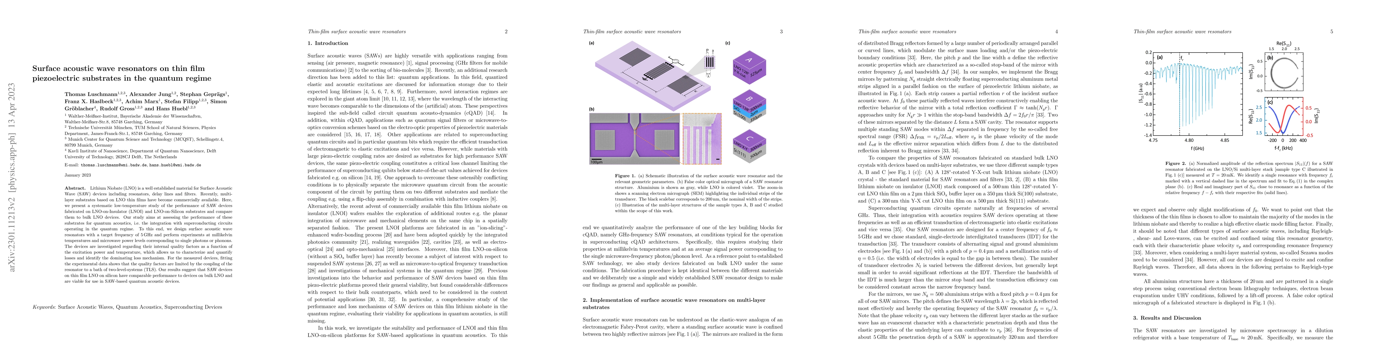 Thumbnail for Surface acoustic wave resonators on thin film piezoelectric substrates
  in the quantum regime