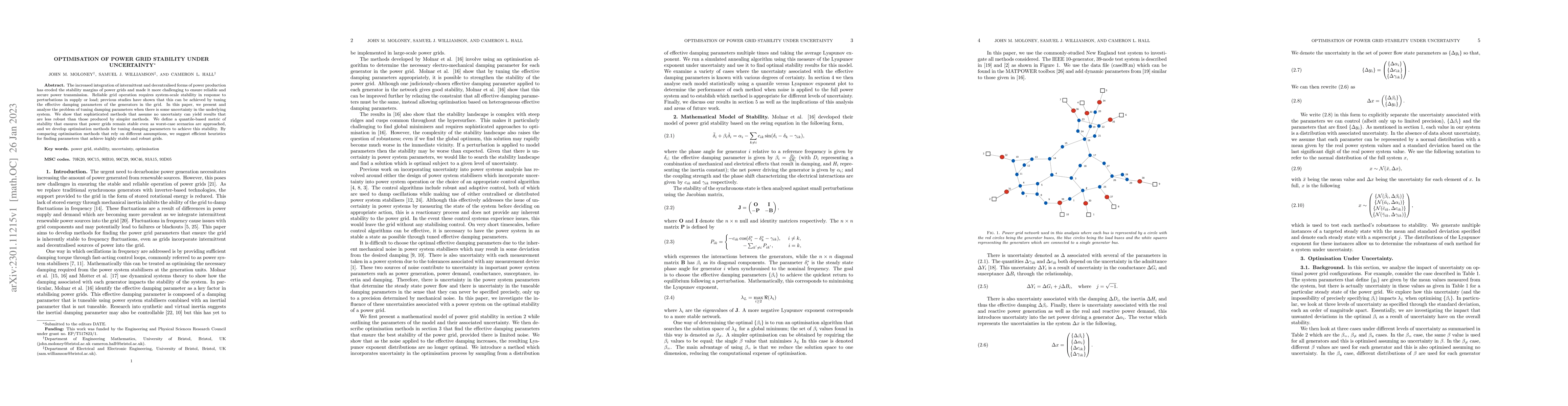 Thumbnail for Optimisation of Power Grid Stability Under Uncertainty