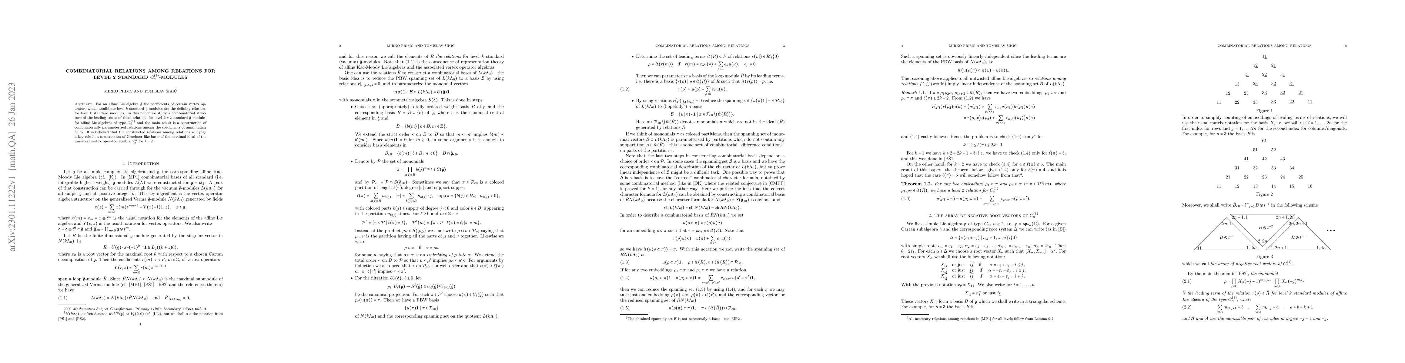 Thumbnail for Combinatorial relations among relations for level 2 standard
  $C_{n}\sp{(1)}$-modules