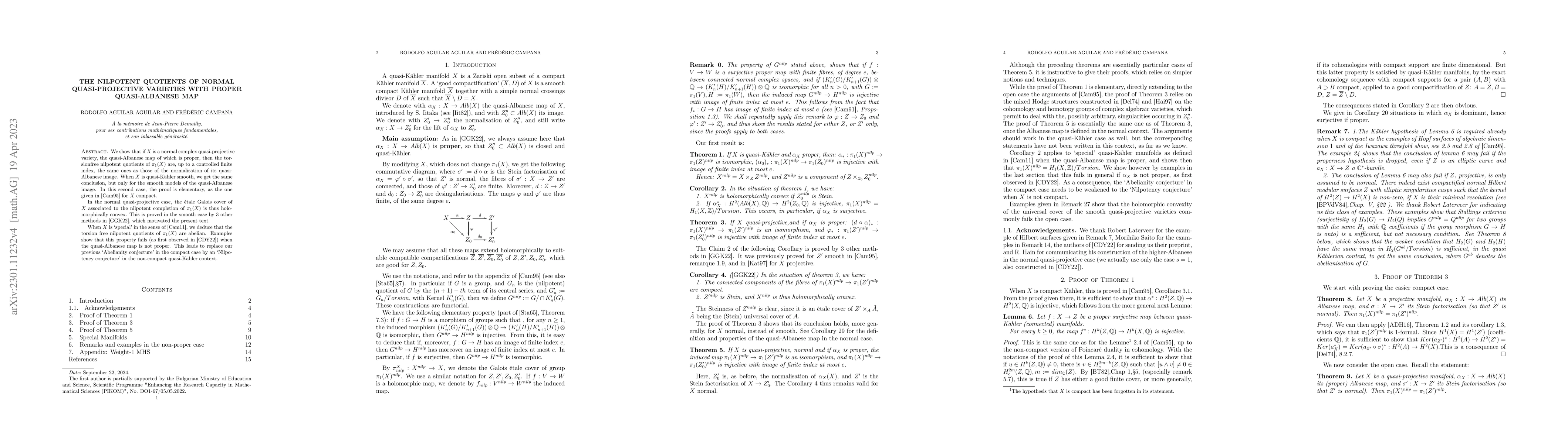 Thumbnail for The nilpotent quotients of normal quasi-projective varieties with proper
  quasi-Albanese map