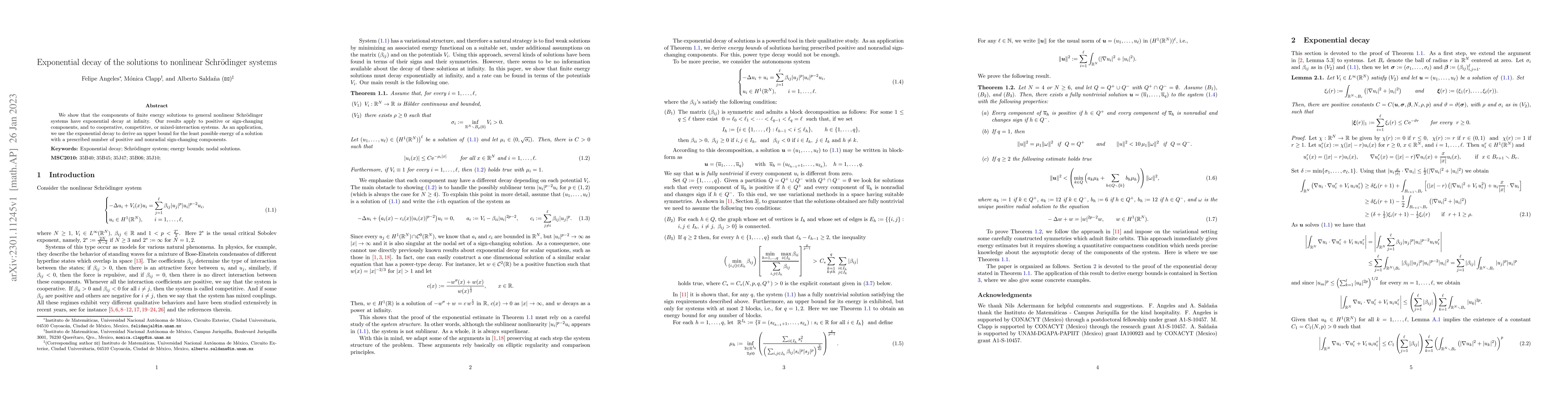Thumbnail for Exponential decay of the solutions to nonlinear Schr\"odinger systems