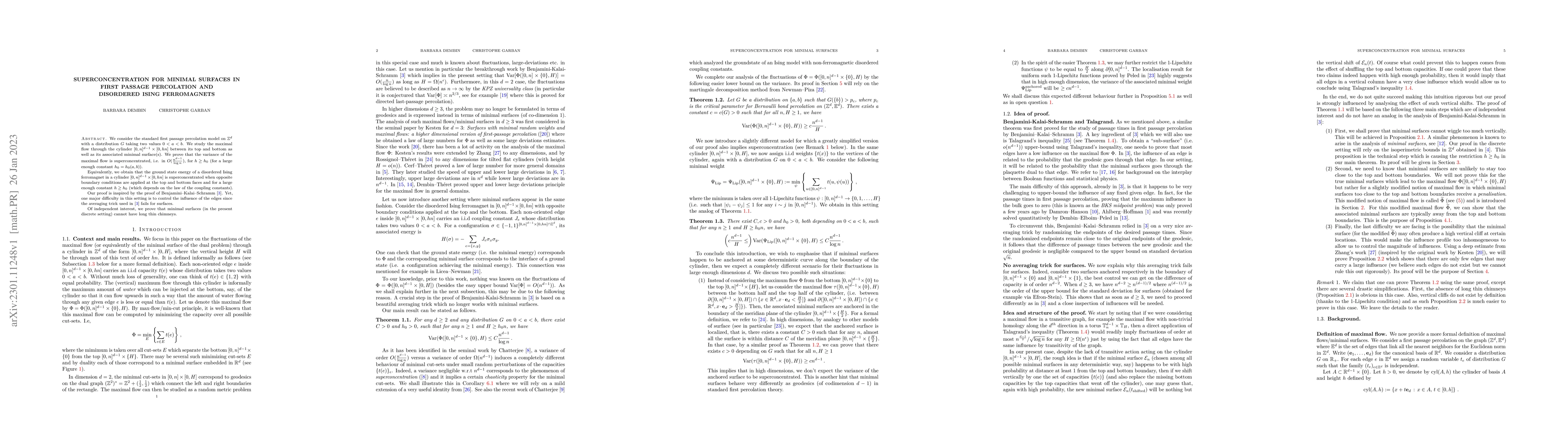 Thumbnail for Superconcentration for minimal surfaces in first passage percolation and
  disordered Ising ferromagnets