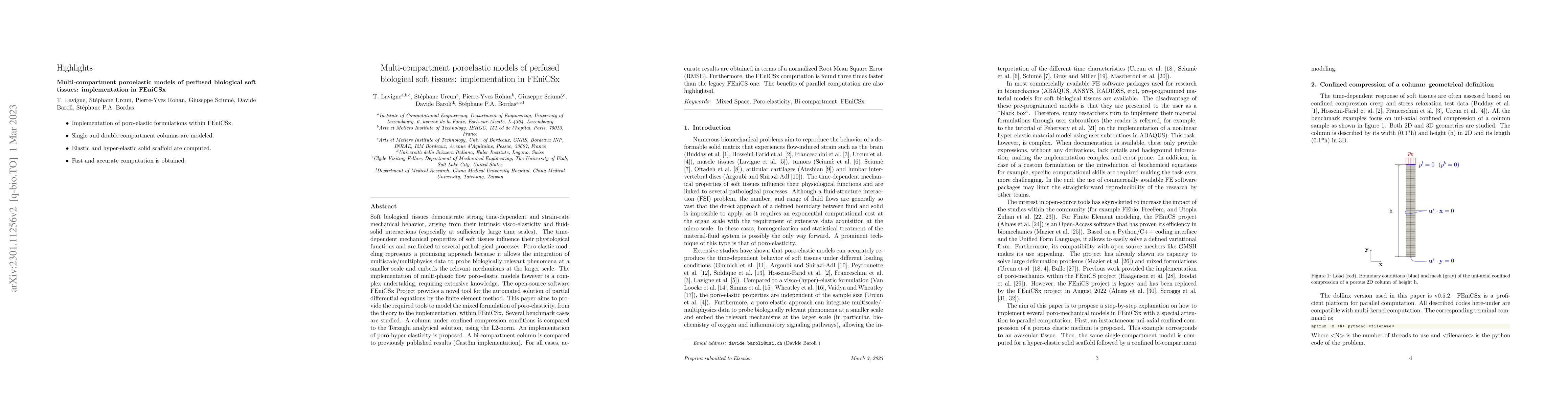 Thumbnail for Multi-compartment poroelastic models of perfused biological soft
  tissues: implementation in FEniCSx