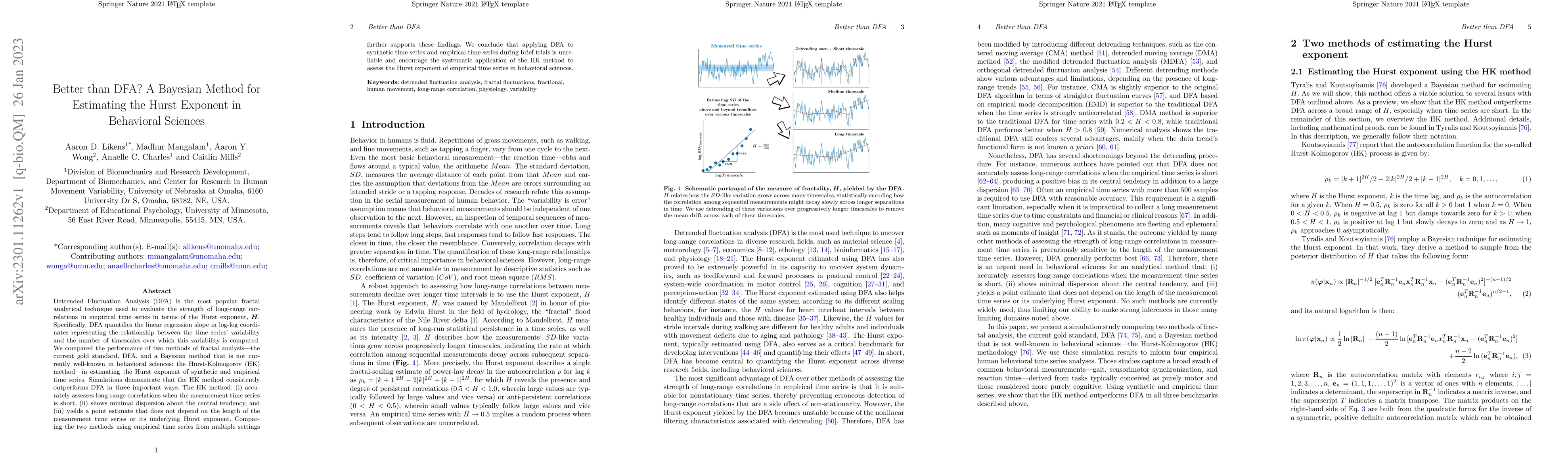 Thumbnail for Better than DFA? A Bayesian Method for Estimating the Hurst Exponent in
  Behavioral Sciences
