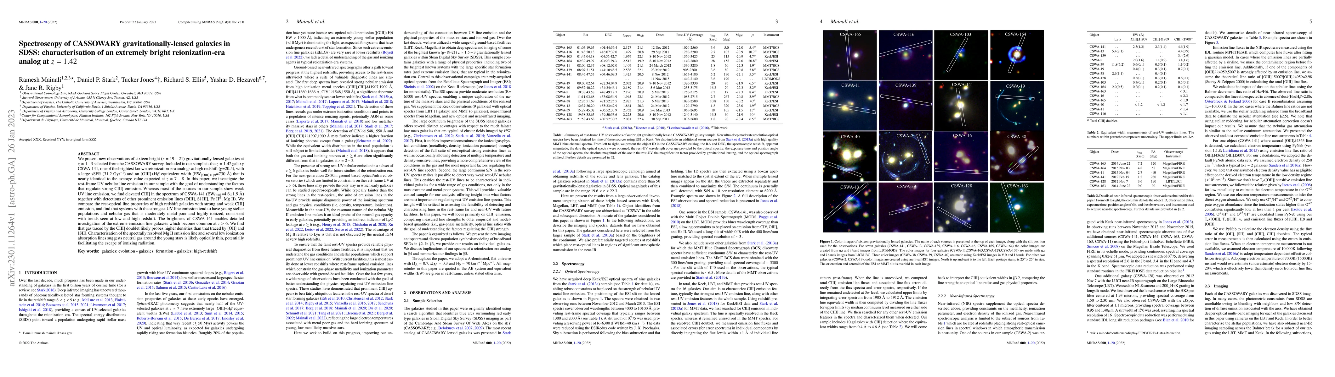 Thumbnail for Spectroscopy of CASSOWARY gravitationally-lensed galaxies in SDSS:
  characterisation of an extremely bright reionization-era analog at $z=1.42$