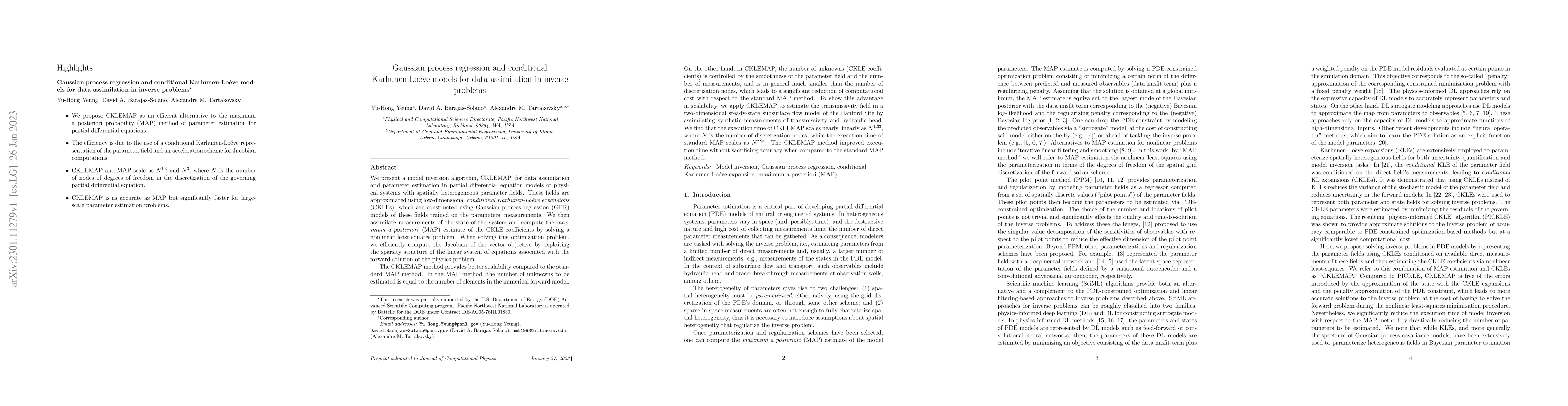 Thumbnail for Gaussian process regression and conditional Karhunen-Lo\'{e}ve models
  for data assimilation in inverse problems