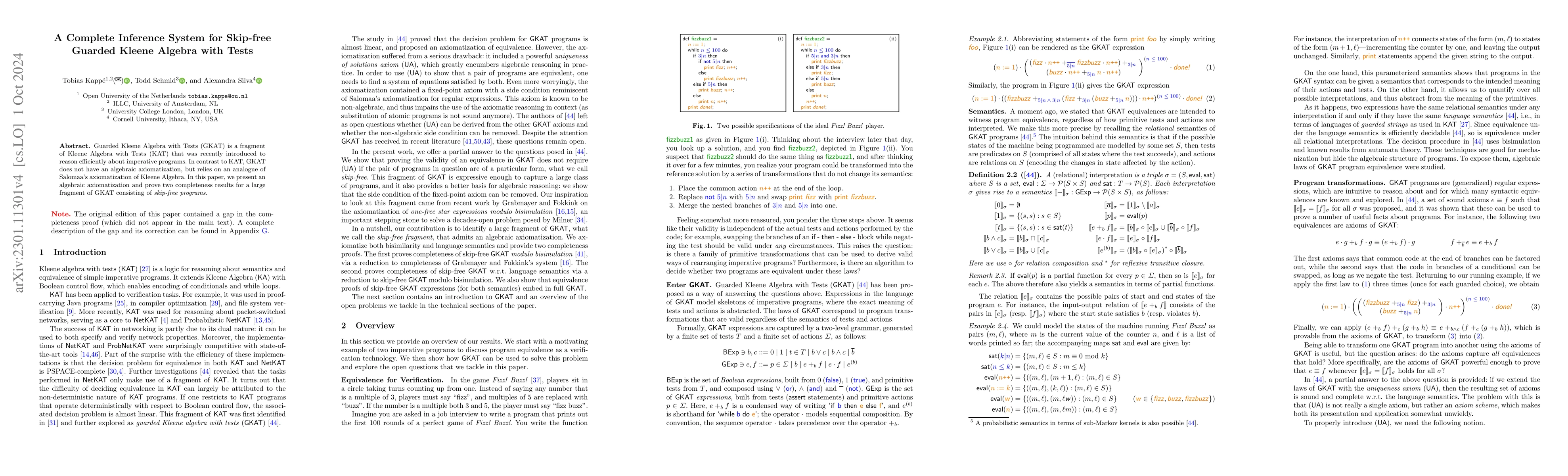 Thumbnail for A Complete Inference System for Skip-free Guarded Kleene Algebra with
  Tests
