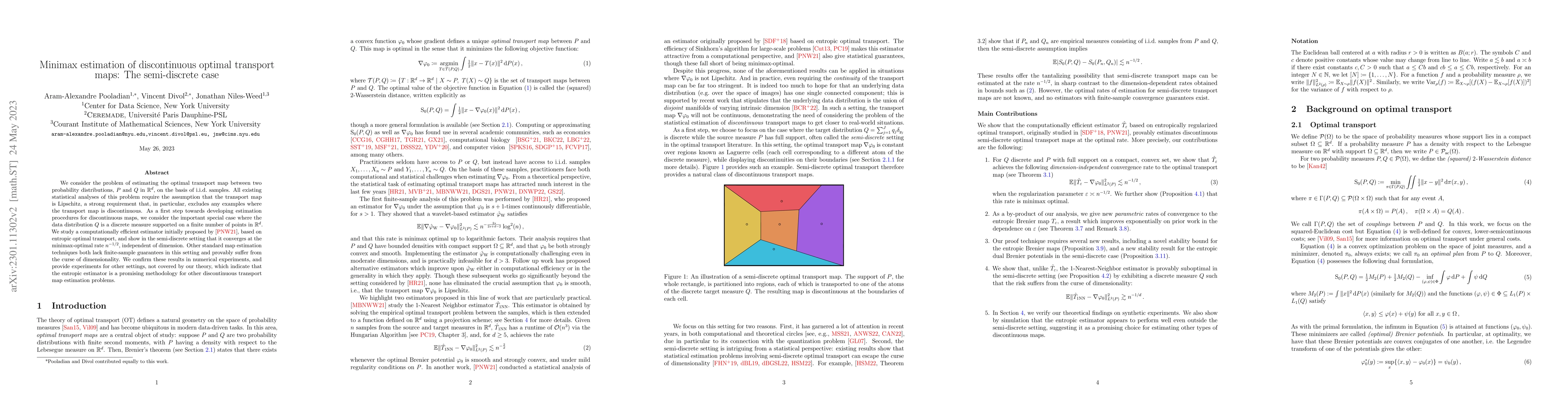 Thumbnail for Minimax estimation of discontinuous optimal transport maps: The
  semi-discrete case