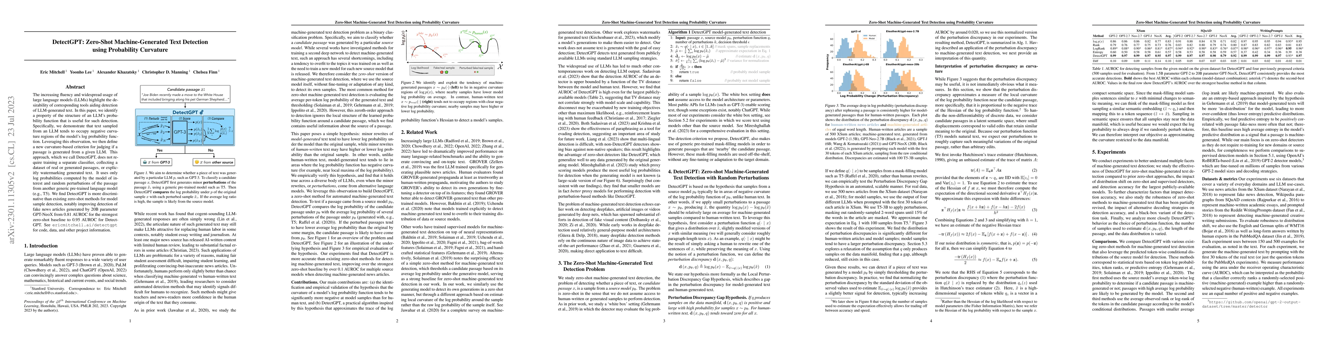 Thumbnail for DetectGPT: Zero-Shot Machine-Generated Text Detection using Probability
  Curvature