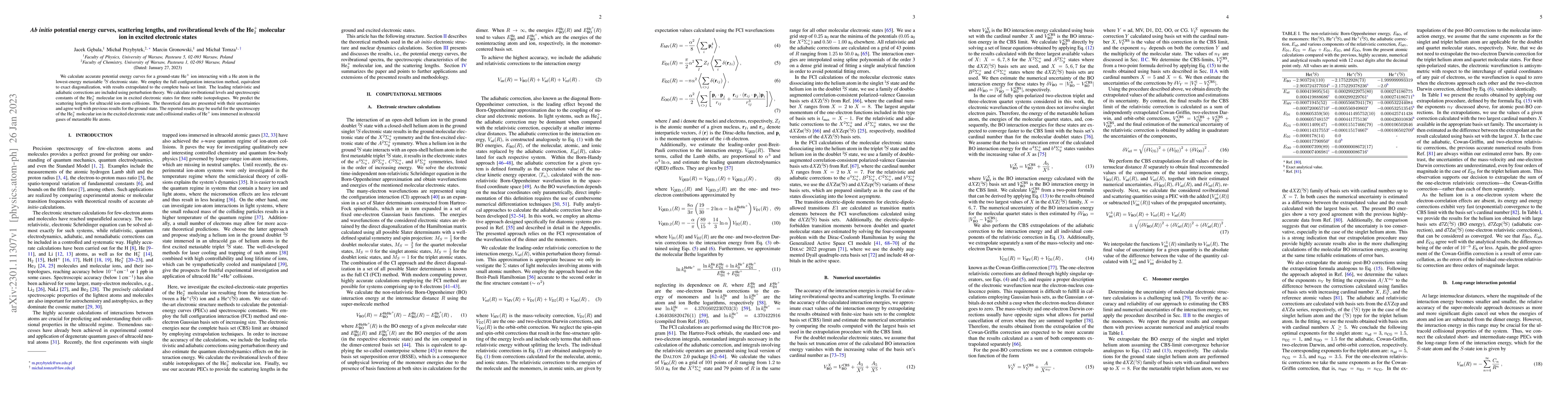 Thumbnail for Ab initio potential energy curves, scattering lengths, and rovibrational
  levels of the He$_2^+$ molecular ion in excited electronic states