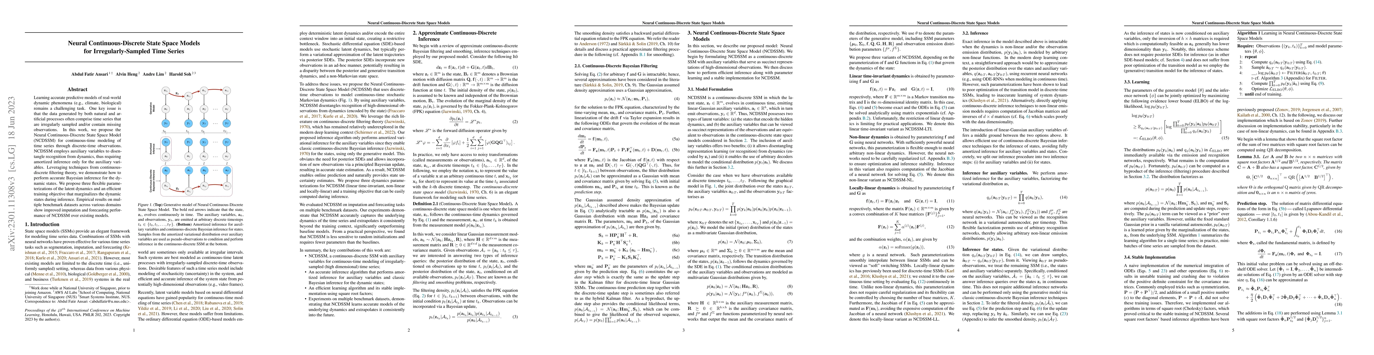 Thumbnail for Neural Continuous-Discrete State Space Models for Irregularly-Sampled
  Time Series
