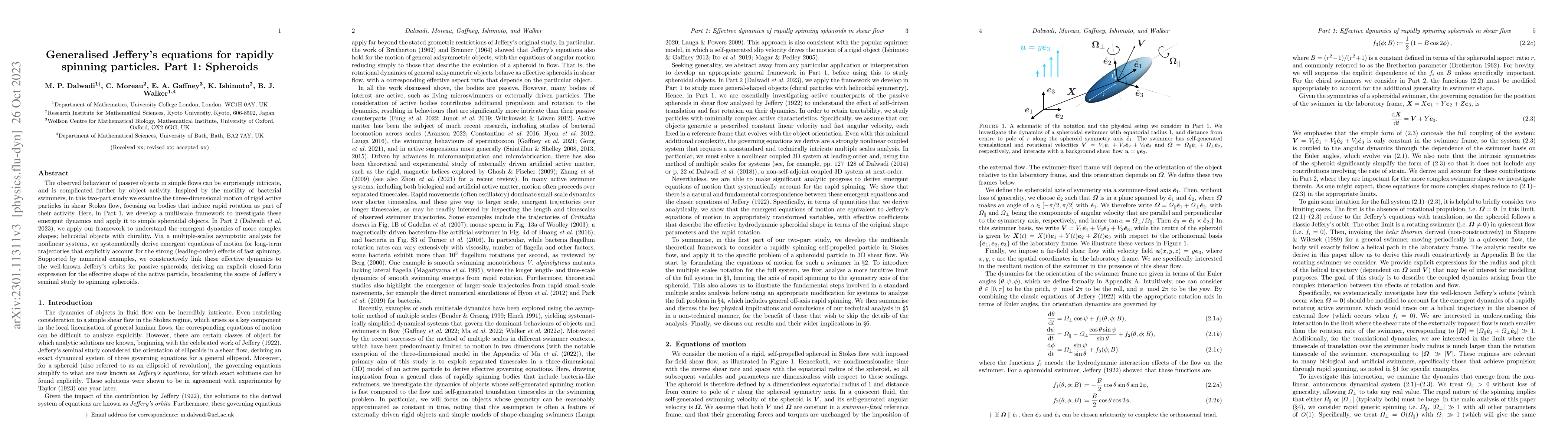 Thumbnail for Generalised Jeffery's equations for rapidly spinning particles. Part 1:
  Spheroids