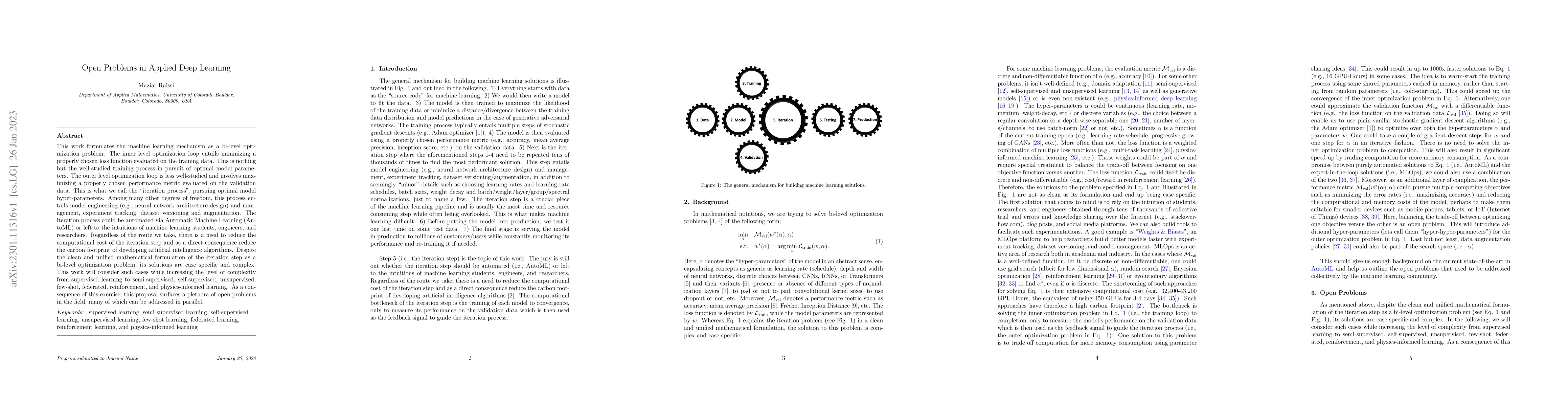 Thumbnail for Open Problems in Applied Deep Learning