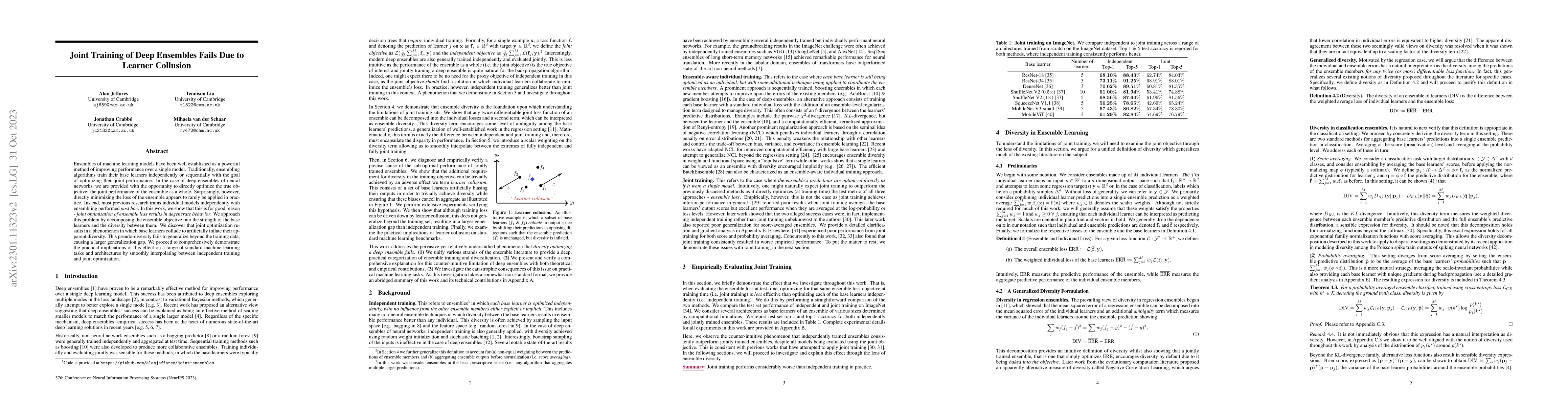 Thumbnail for Joint Training of Deep Ensembles Fails Due to Learner Collusion