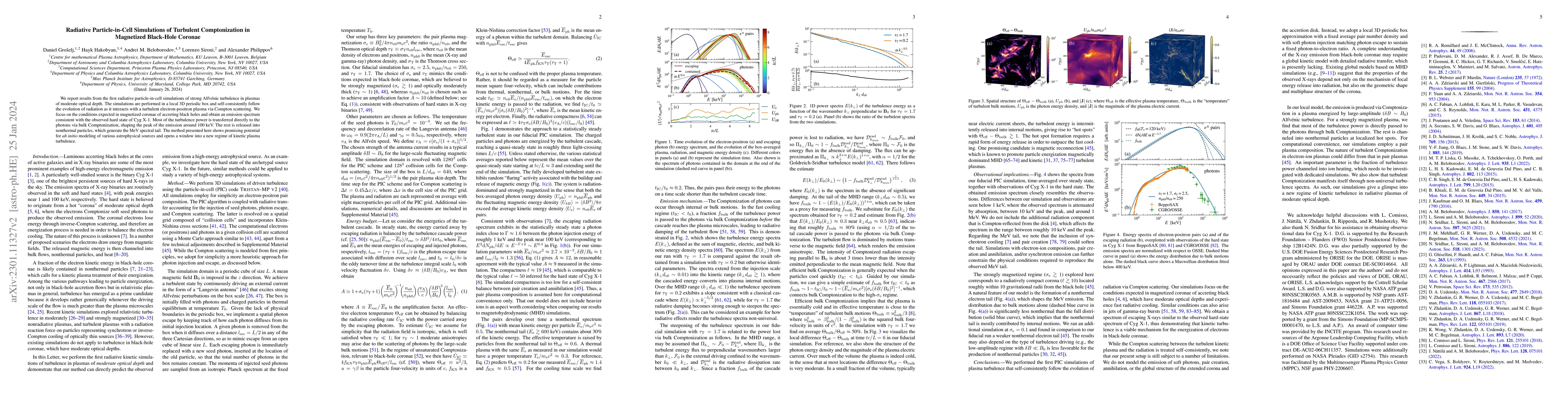 Thumbnail for Radiative Particle-in-Cell Simulations of Turbulent Comptonization in
  Magnetized Black-Hole Coronae