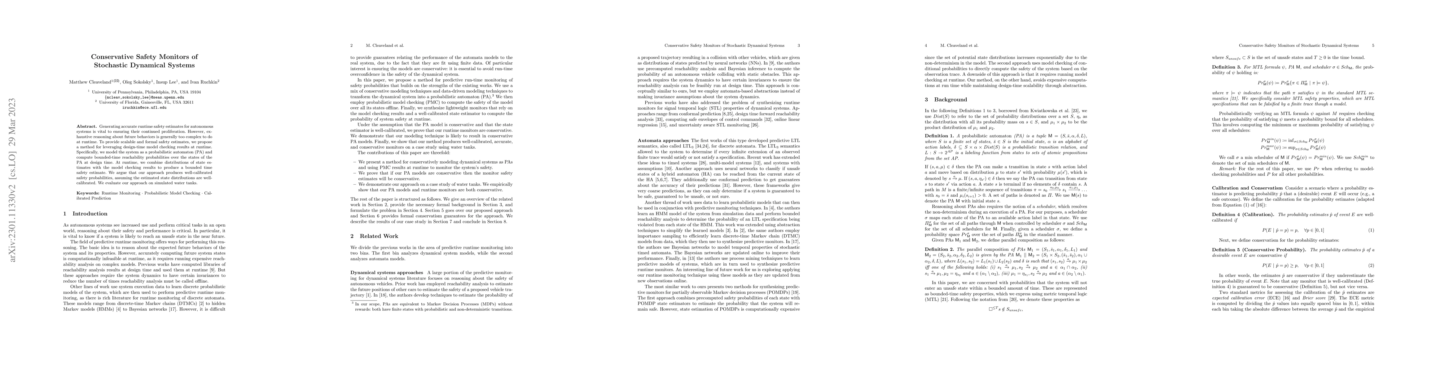 Thumbnail for Conservative Safety Monitors of Stochastic Dynamical Systems