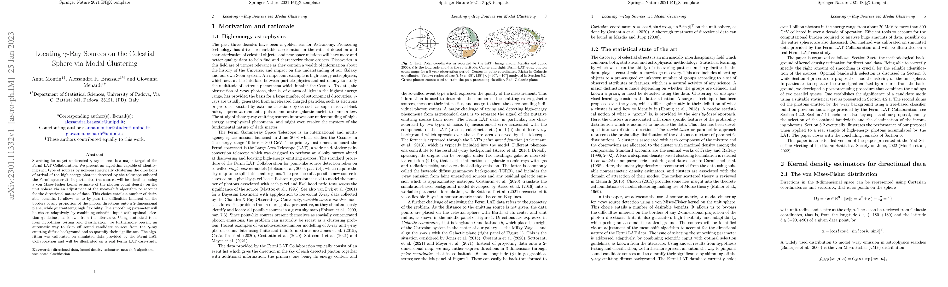 Thumbnail for Locating {\gamma}-Ray Sources on the Celestial Sphere via Modal
  Clustering
